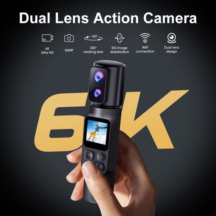 Camera cầm tay thể thao M103 chống rung điện tử EIS, 6K ULTRA HD, ống kính xoay 350 độ